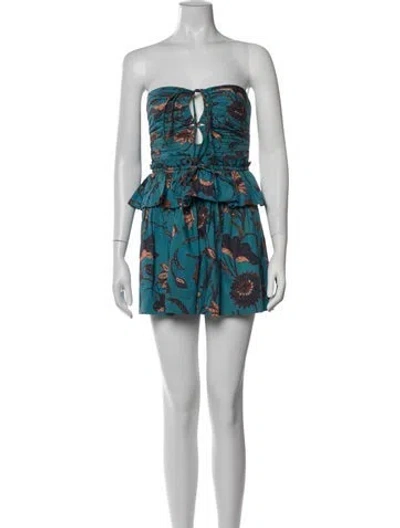 Pre-owned Ulla Johnson Floral Print Strapless Romper In Blue