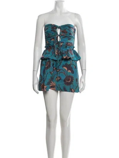Pre-owned Ulla Johnson Floral Print Strapless Romper In Blue