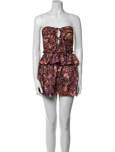 Pre-owned Ulla Johnson Floral Print Strapless Romper In Purple