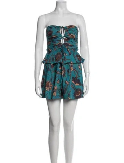 Pre-owned Ulla Johnson Floral Print Strapless Romper W/ Tags In Blue