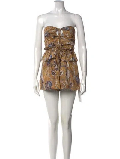 Pre-owned Ulla Johnson Floral Print Strapless Romper In Yellow