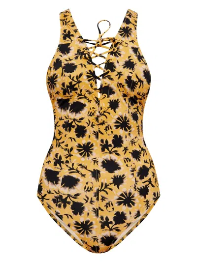 Ulla Johnson Floral-print Swimsuit In Yellow