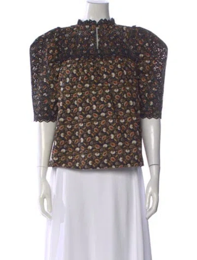 Pre-owned Ulla Johnson Floral Print Three-quarter Sleeve Blouse In Blue