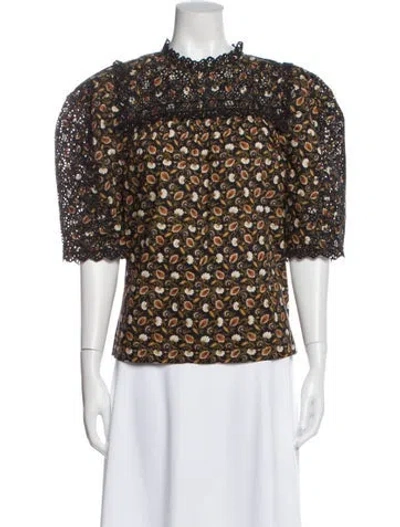 Pre-owned Ulla Johnson Floral Print Three-quarter Sleeve Blouse In Neutral