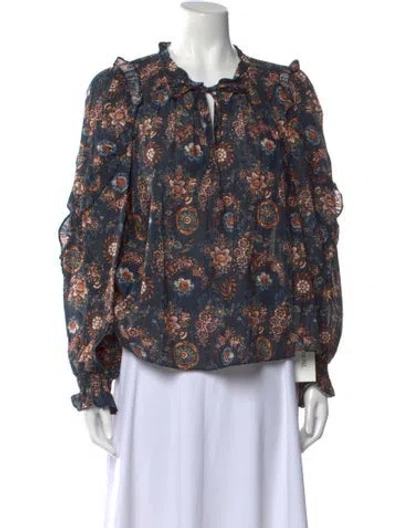 Pre-owned Ulla Johnson Floral Print Tie Neck Blouse