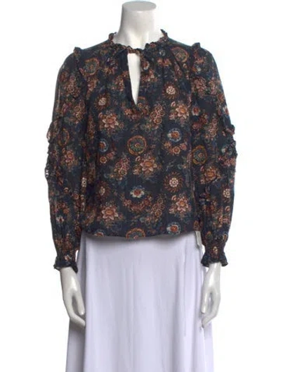 Pre-owned Ulla Johnson Floral Print Tie Neck Blouse