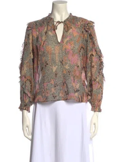 Pre-owned Ulla Johnson Floral Print Tie Neck Blouse