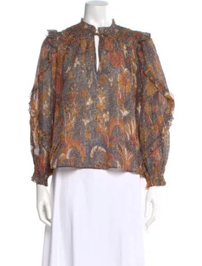 Pre-owned Ulla Johnson Floral Print Tie Neck Blouse