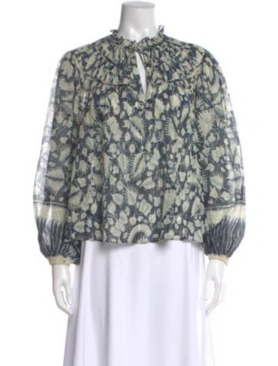 Pre-owned Ulla Johnson Floral Print Tie Neck Blouse