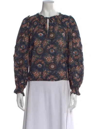 Pre-owned Ulla Johnson Floral Print Tie Neck Blouse