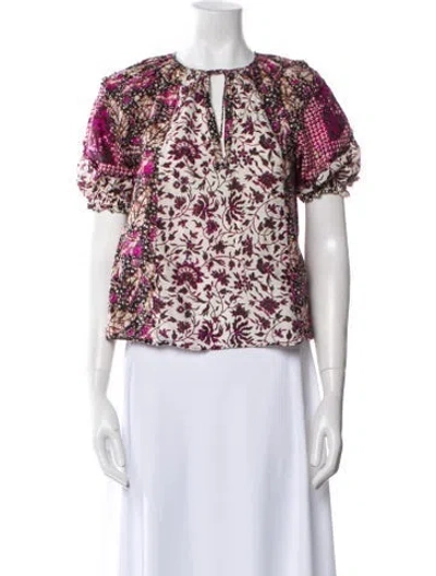 Pre-owned Ulla Johnson Floral Print Tie Neck Blouse In Black