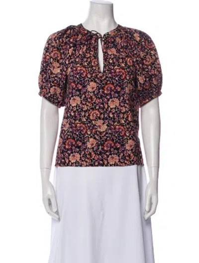 Pre-owned Ulla Johnson Floral Print Tie Neck Blouse In Black