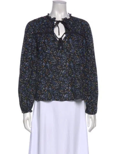 Pre-owned Ulla Johnson Floral Print Tie Neck Blouse In Black