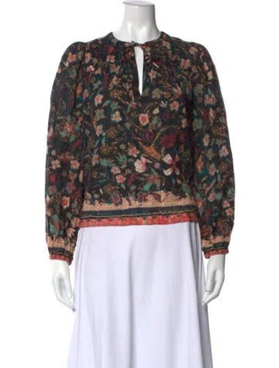 Pre-owned Ulla Johnson Floral Print Tie Neck Blouse In Black