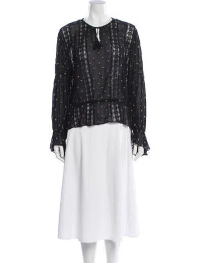 Pre-owned Ulla Johnson Floral Print Tie Neck Blouse In Black