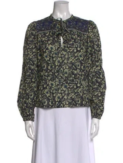 Pre-owned Ulla Johnson Floral Print Tie Neck Blouse In Black