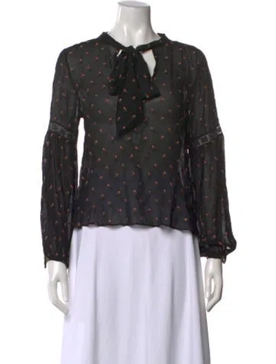 Pre-owned Ulla Johnson Floral Print Tie Neck Blouse In Black