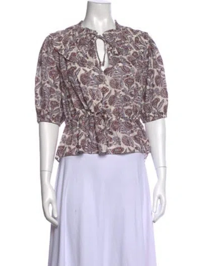 Pre-owned Ulla Johnson Floral Print Tie Neck Blouse In Black