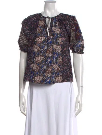 Pre-owned Ulla Johnson Floral Print Tie Neck Blouse In Black