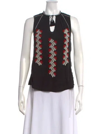 Pre-owned Ulla Johnson Floral Print Tie Neck Blouse In Black