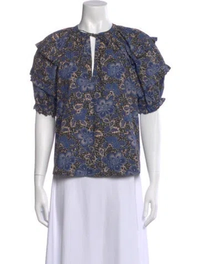 Pre-owned Ulla Johnson Floral Print Tie Neck Blouse In Black