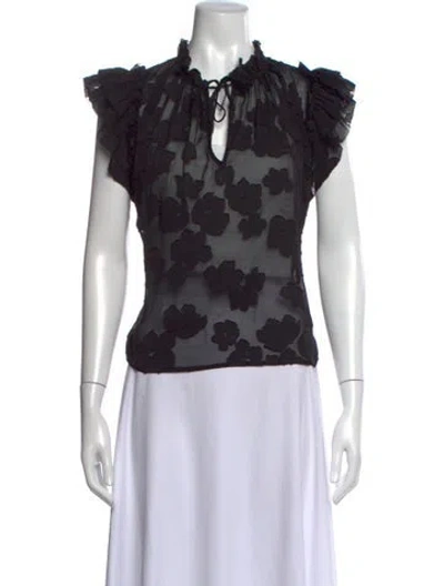 Pre-owned Ulla Johnson Floral Print Tie Neck Blouse In Black