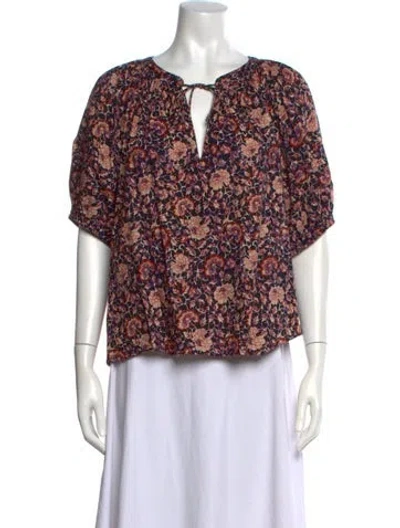 Pre-owned Ulla Johnson Floral Print Tie Neck Blouse In Black