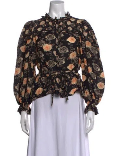 Pre-owned Ulla Johnson Floral Print Tie Neck Blouse In Black