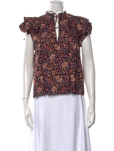 Pre-owned Ulla Johnson Floral Print Tie Neck Blouse In Black