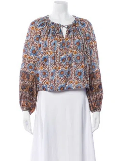 Pre-owned Ulla Johnson Floral Print Tie Neck Blouse In Blue