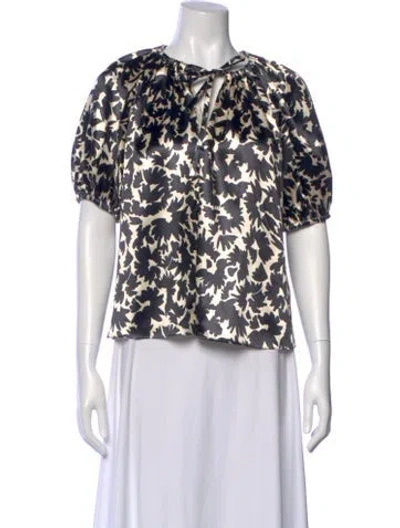Pre-owned Ulla Johnson Floral Print Tie Neck Blouse In Blue