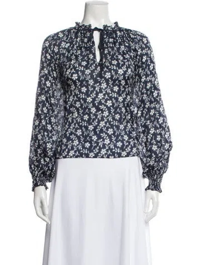 Pre-owned Ulla Johnson Floral Print Tie Neck Blouse In Blue