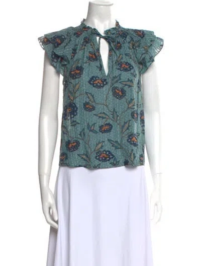 Pre-owned Ulla Johnson Floral Print Tie Neck Blouse In Blue