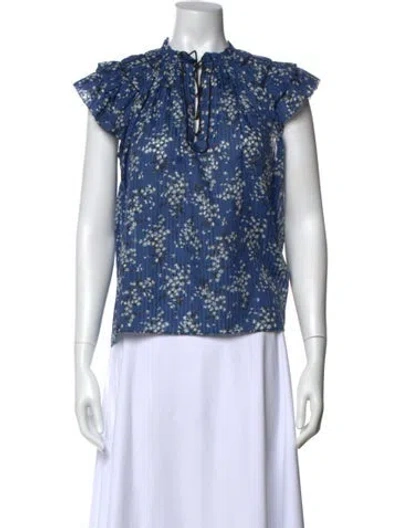 Pre-owned Ulla Johnson Floral Print Tie Neck Blouse In Blue