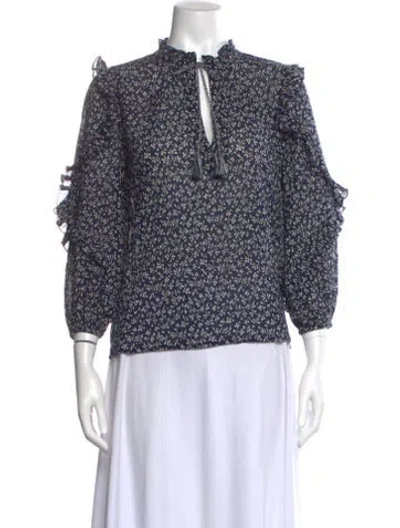 Pre-owned Ulla Johnson Floral Print Tie Neck Blouse In Blue