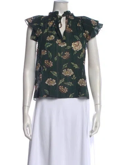 Pre-owned Ulla Johnson Floral Print Tie Neck Blouse In Blue