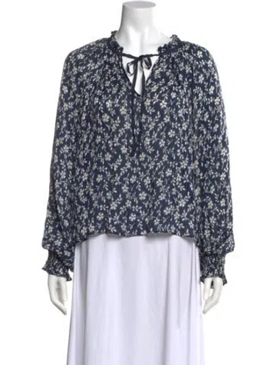 Pre-owned Ulla Johnson Floral Print Tie Neck Blouse In Blue