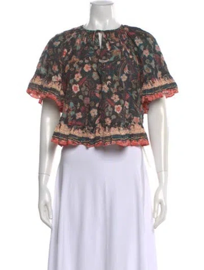 Pre-owned Ulla Johnson Floral Print Tie Neck Blouse In Blue