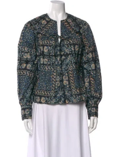 Pre-owned Ulla Johnson Floral Print Tie Neck Blouse In Blue