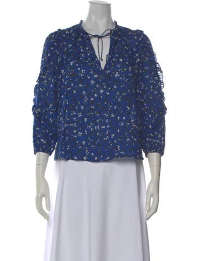 Pre-owned Ulla Johnson Floral Print Tie Neck Blouse In Blue