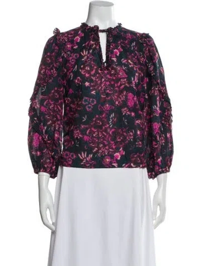 Pre-owned Ulla Johnson Floral Print Tie Neck Blouse In Blue
