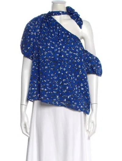 Pre-owned Ulla Johnson Floral Print Tie Neck Blouse In Blue