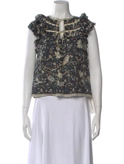 Pre-owned Ulla Johnson Floral Print Tie Neck Blouse In Blue