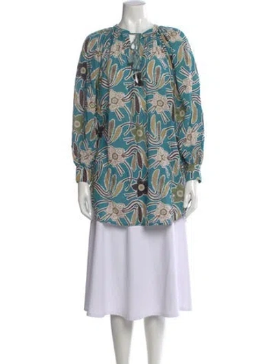 Pre-owned Ulla Johnson Floral Print Tie Neck Blouse In Blue