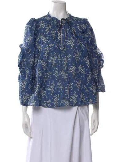 Pre-owned Ulla Johnson Floral Print Tie Neck Blouse In Blue