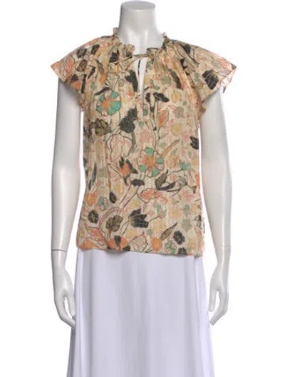 Pre-owned Ulla Johnson Floral Print Tie Neck Blouse In Blue