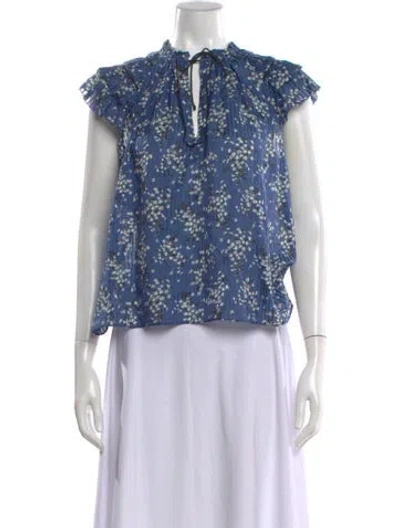 Pre-owned Ulla Johnson Floral Print Tie Neck Blouse In Blue