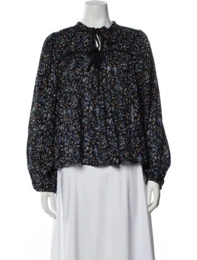 Pre-owned Ulla Johnson Floral Print Tie Neck Blouse In Blue