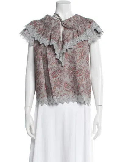 Pre-owned Ulla Johnson Floral Print Tie Neck Blouse In Blue