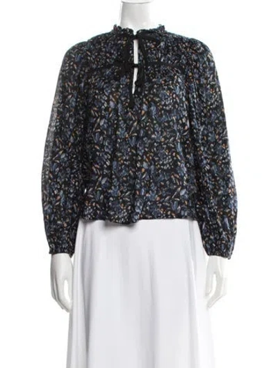 Pre-owned Ulla Johnson Floral Print Tie Neck Blouse In Blue